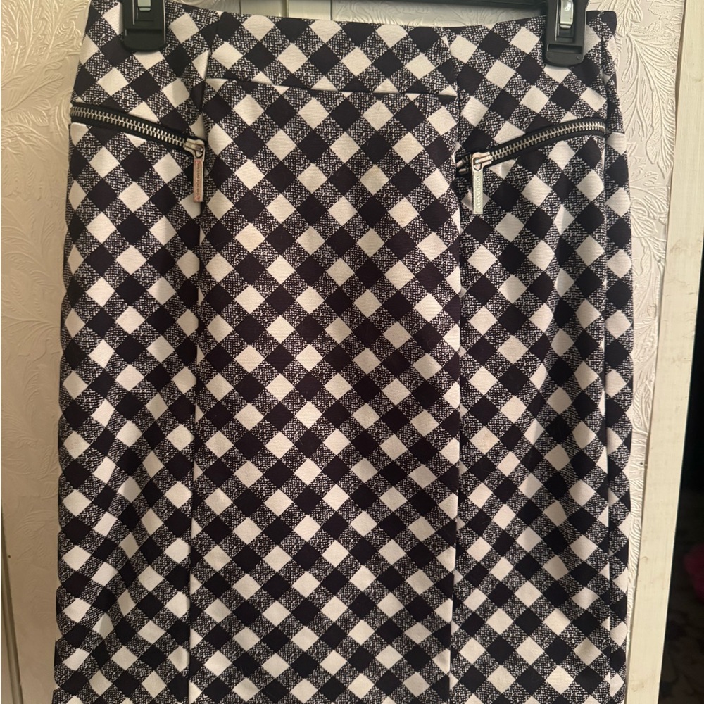 Michael Kors Black and White Checkered Pencil Skirt